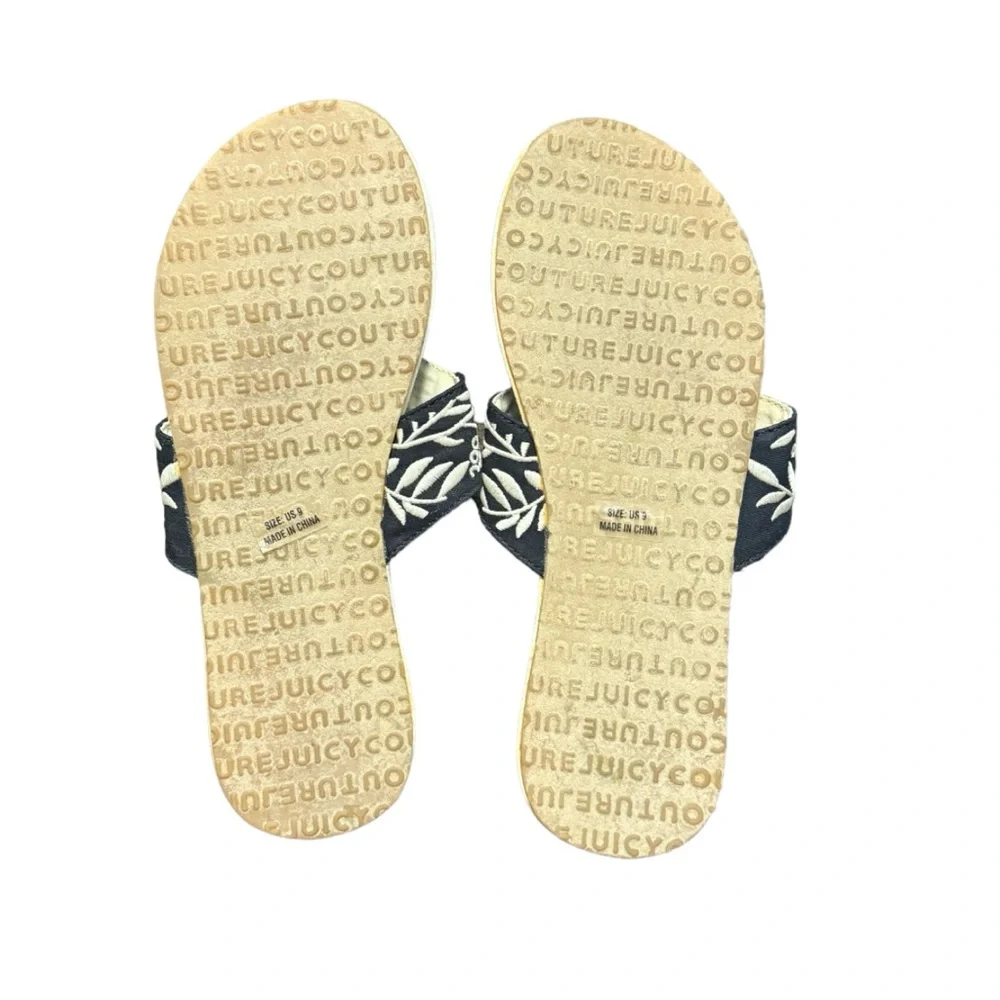 Juicy Couture Tiki embroidered Black Angel Off White Embroidery sandals Size 9
